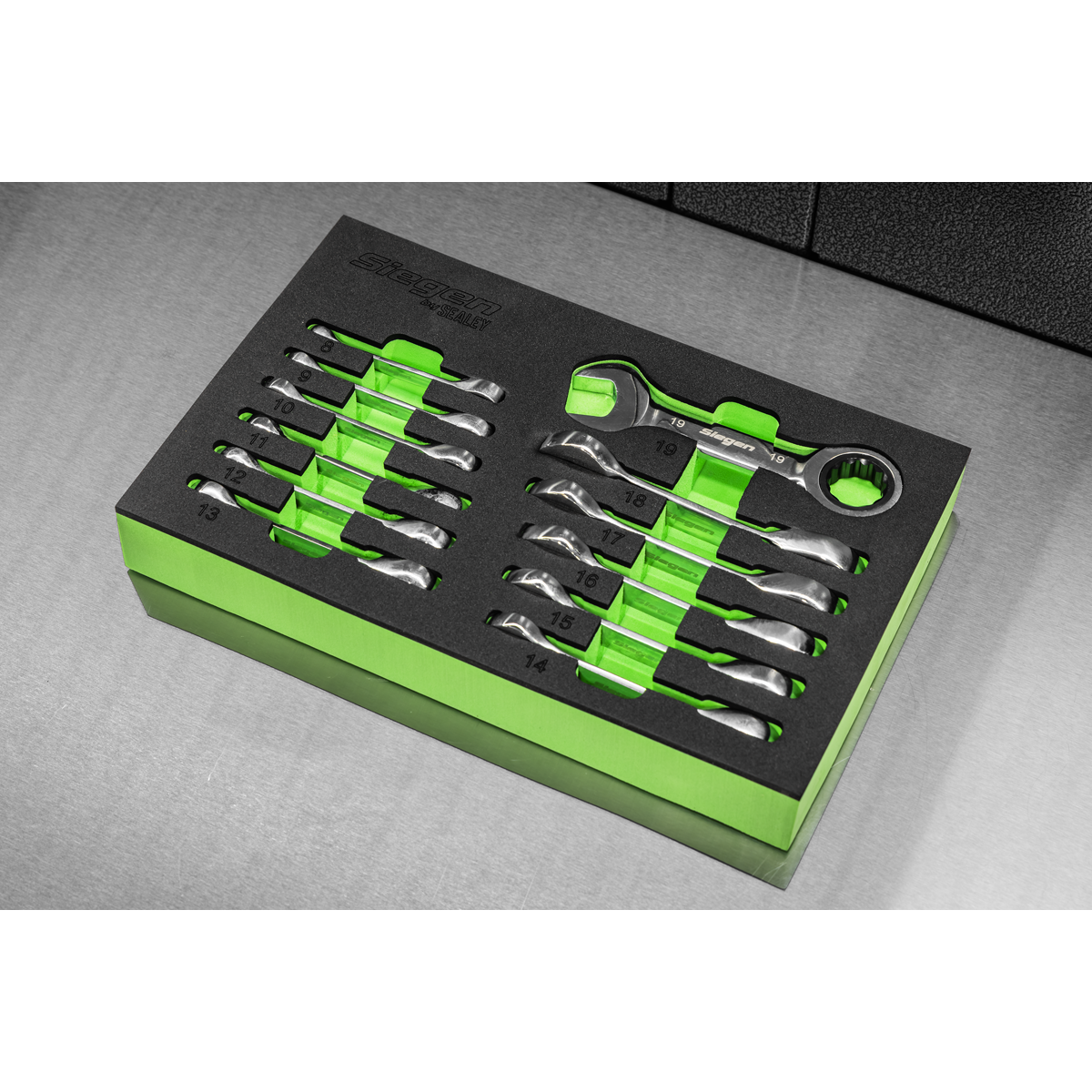 Siegen S0633 Siegen Stubby Combination Ratchet Spanner Set in EVA Foam Tray 12pc