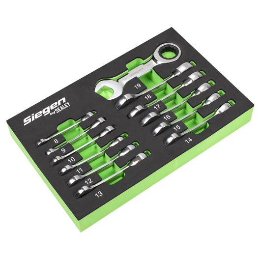 Siegen S0633 Siegen Stubby Combination Ratchet Spanner Set in EVA Foam Tray 12pc