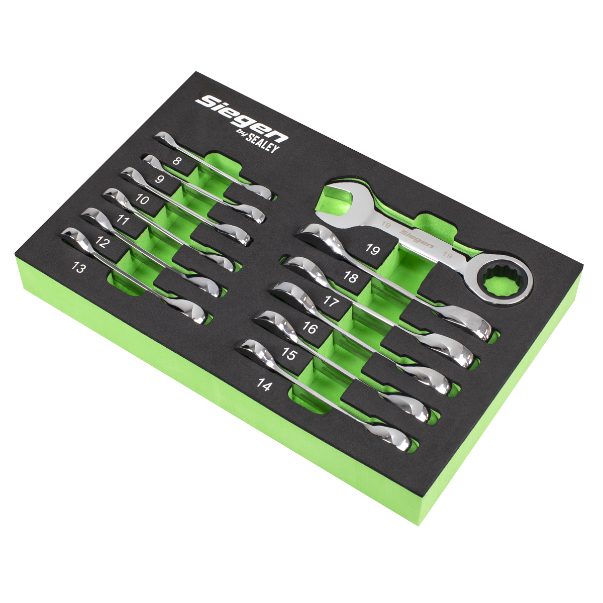 Siegen S0633 Siegen Stubby Combination Ratchet Spanner Set in EVA Foam Tray 12pc