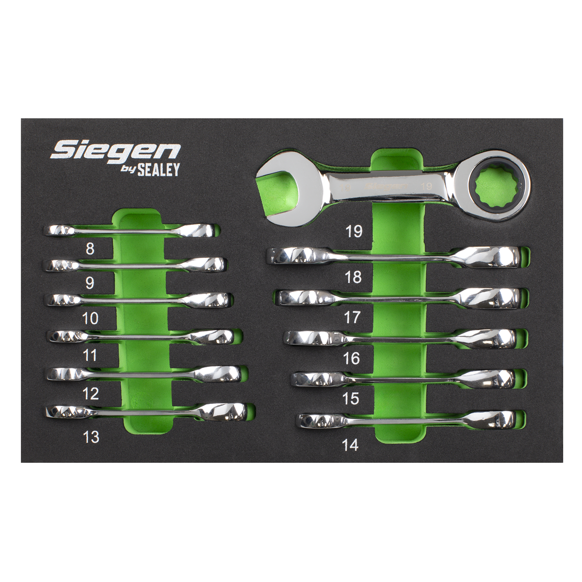 Siegen S0633 Siegen Stubby Combination Ratchet Spanner Set in EVA Foam Tray 12pc