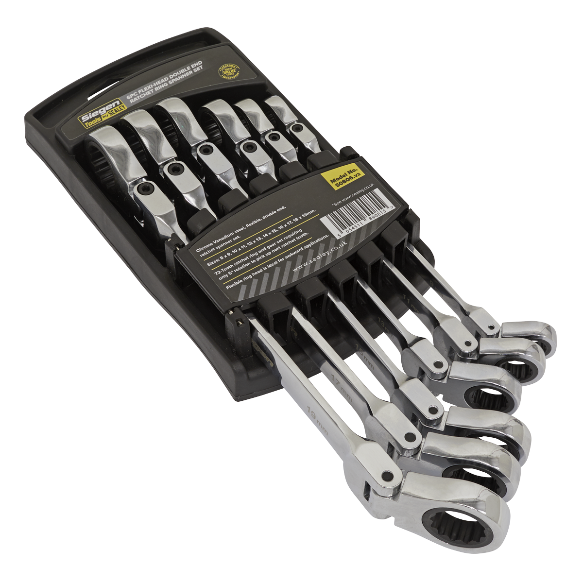 Siegen S0806 Siegen Flexi-Head Double End Ratchet Ring Spanner Set 6pc