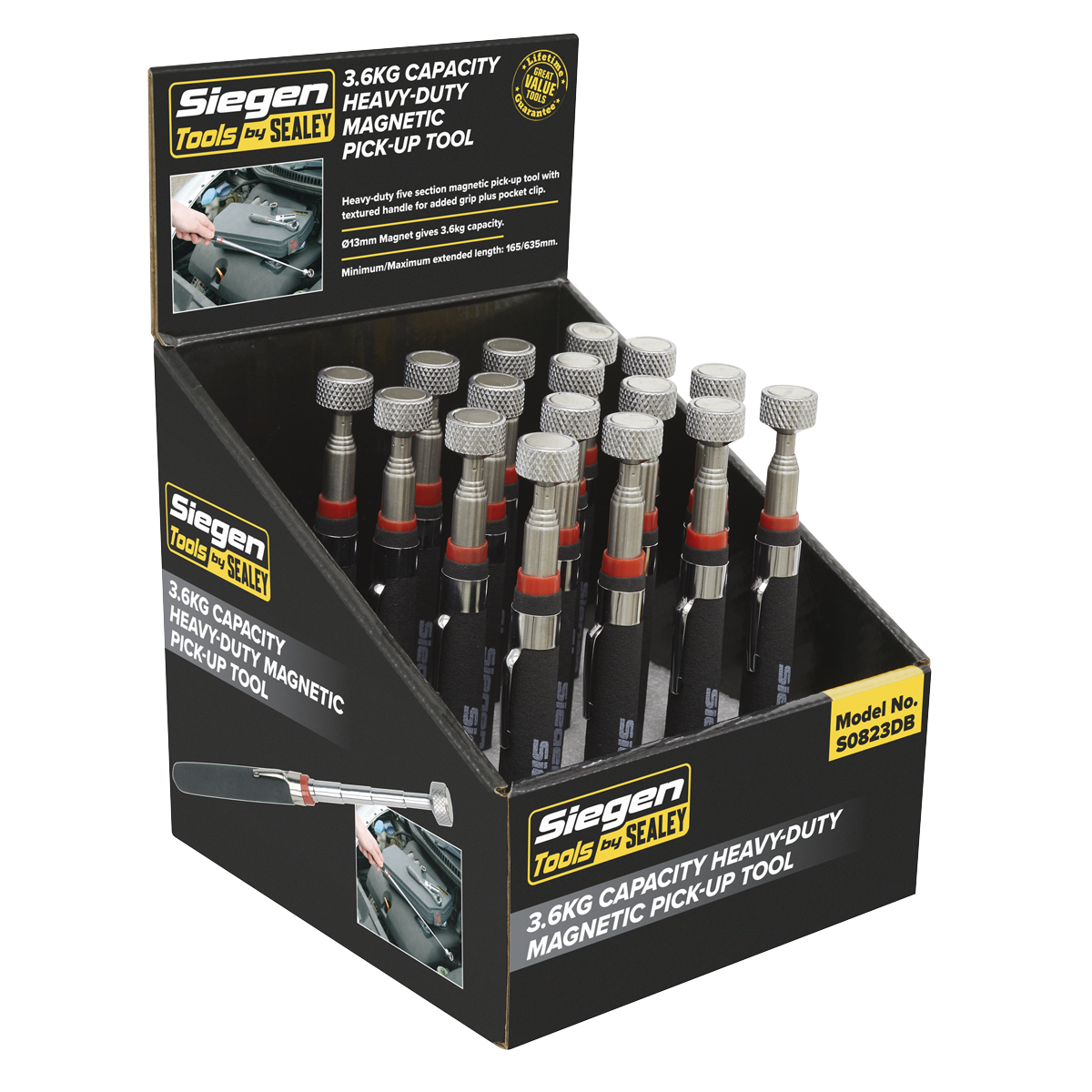 Siegen S0823DB Siegen Heavy-Duty Magnetic Pick-Up Tool 3.6kg Capacity - Display Box of 16