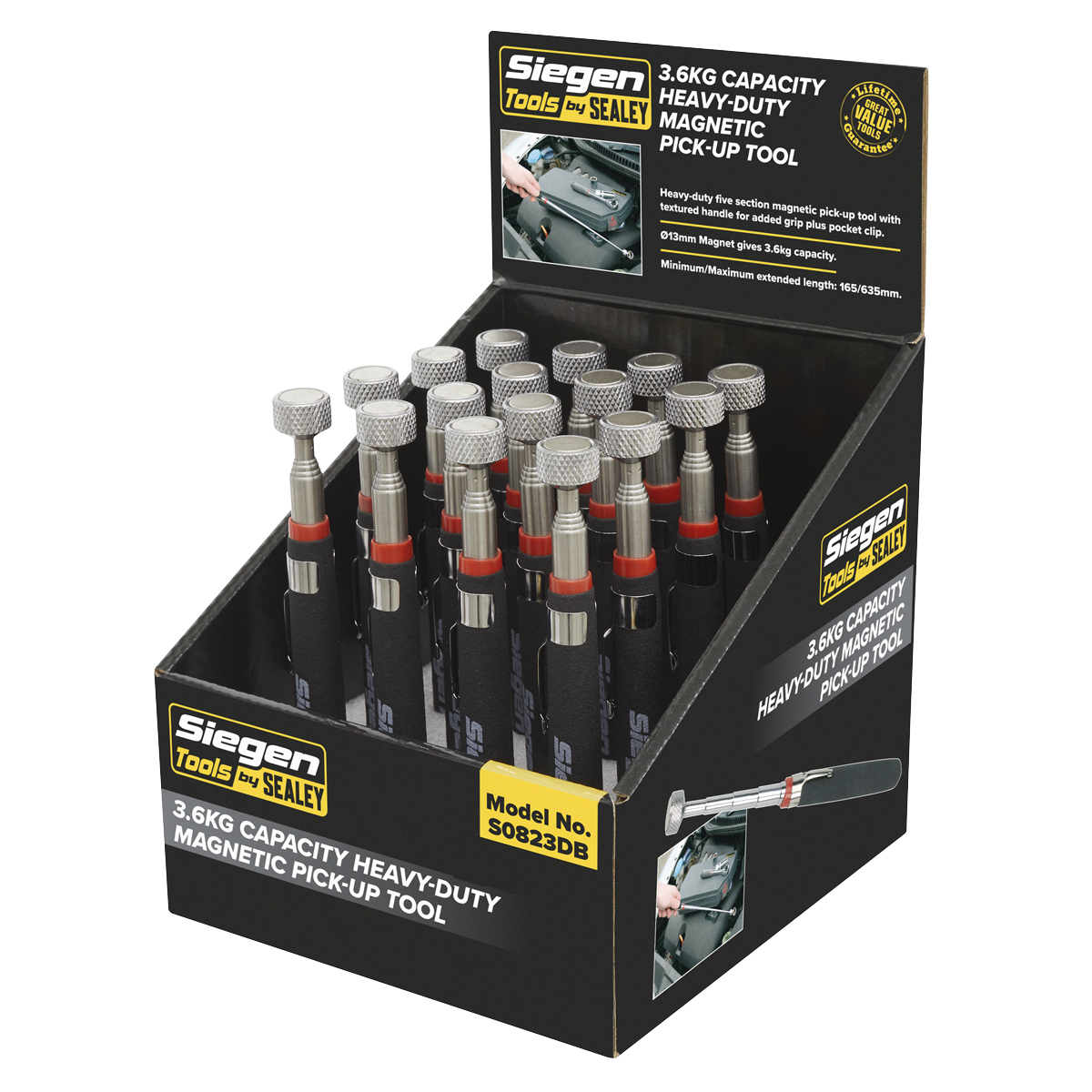Siegen S0823DB Siegen Heavy-Duty Magnetic Pick-Up Tool 3.6kg Capacity - Display Box of 16