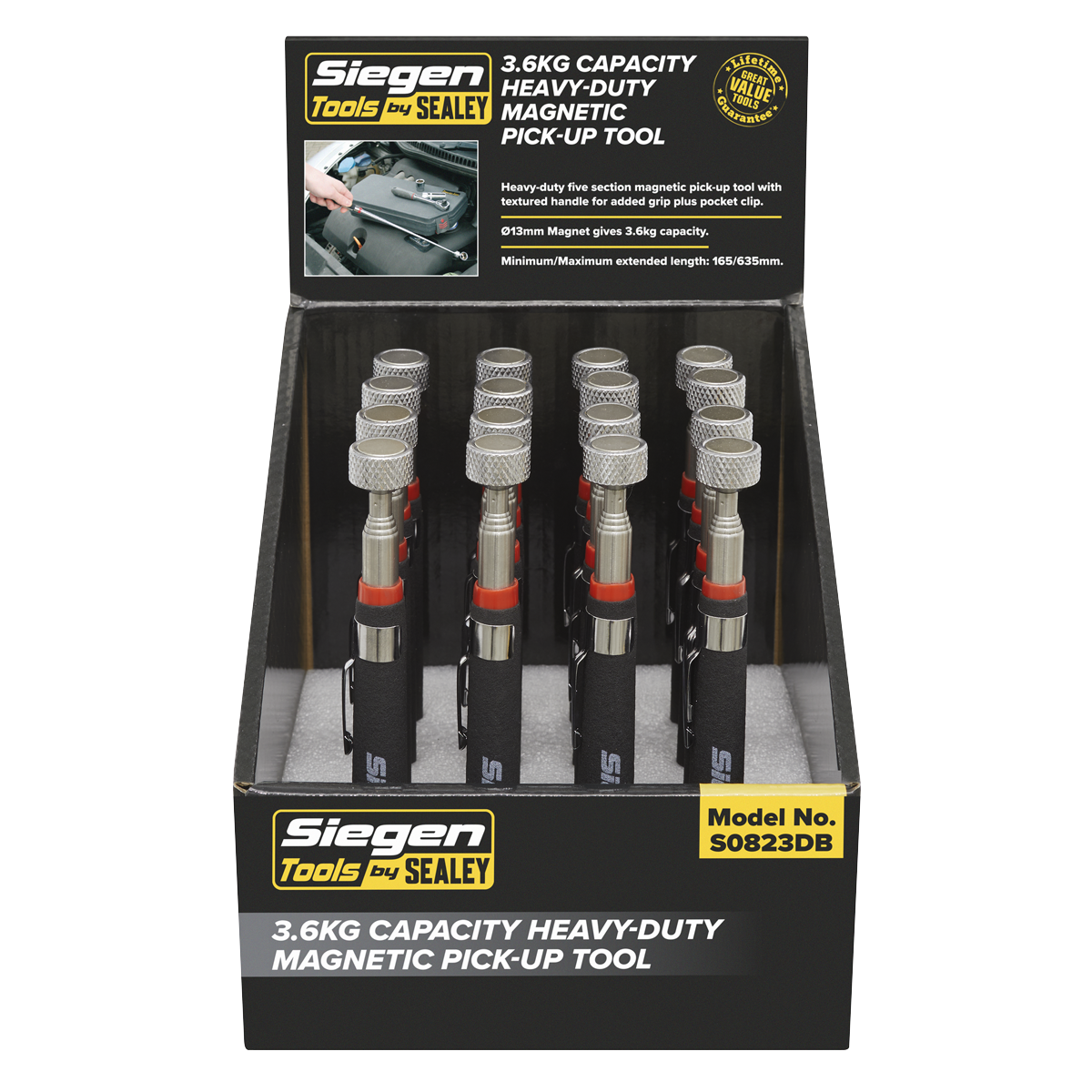 Siegen S0823DB Siegen Heavy-Duty Magnetic Pick-Up Tool 3.6kg Capacity - Display Box of 16