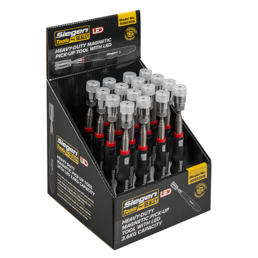 Siegen S0903DB Siegen Heavy-Duty Magnetic Pick-Up Tool with LED 3.6kg Capacity - Display Box of 16