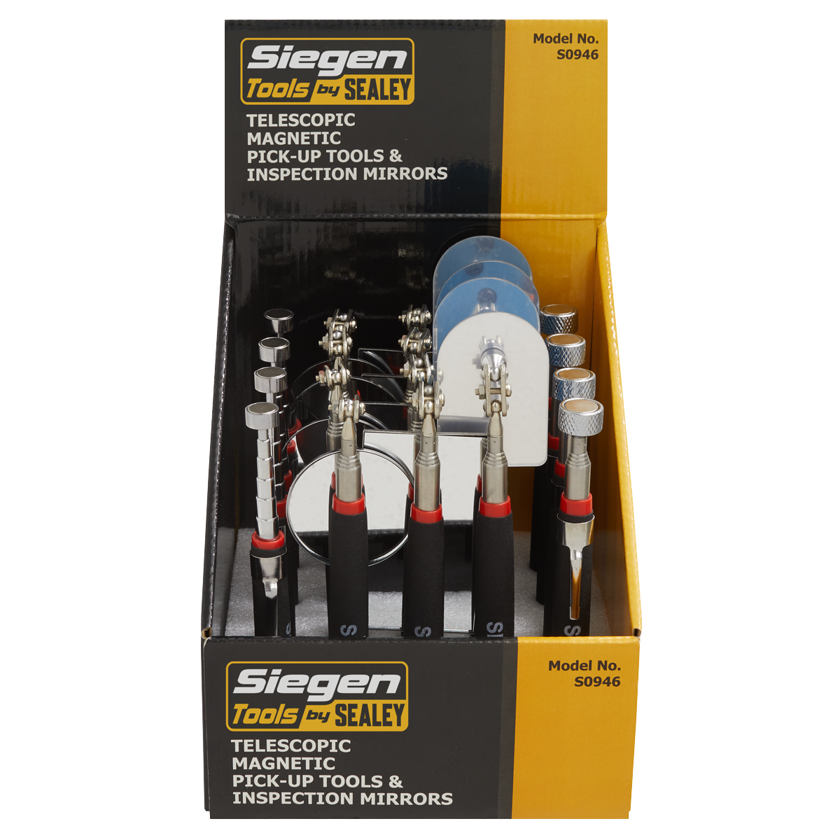 Siegen S0946 Siegen Telescopic Magnetic Pick-Up Tools & Inspection Mirrors - Display Box of 20