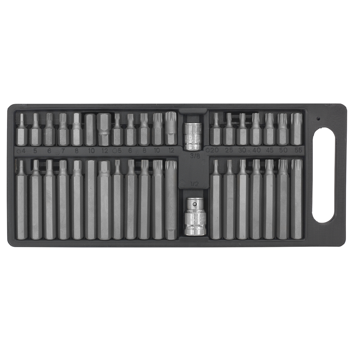 Siegen S0982 Siegen TRX-Star*/Hex/Spline Bit Set 3/8" & 1/2"Sq Drive 40pc