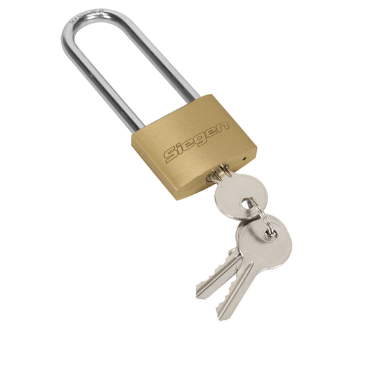 Siegen S0989 Siegen Brass Body Padlock with Brass Cylinder Long Shackle 40mm