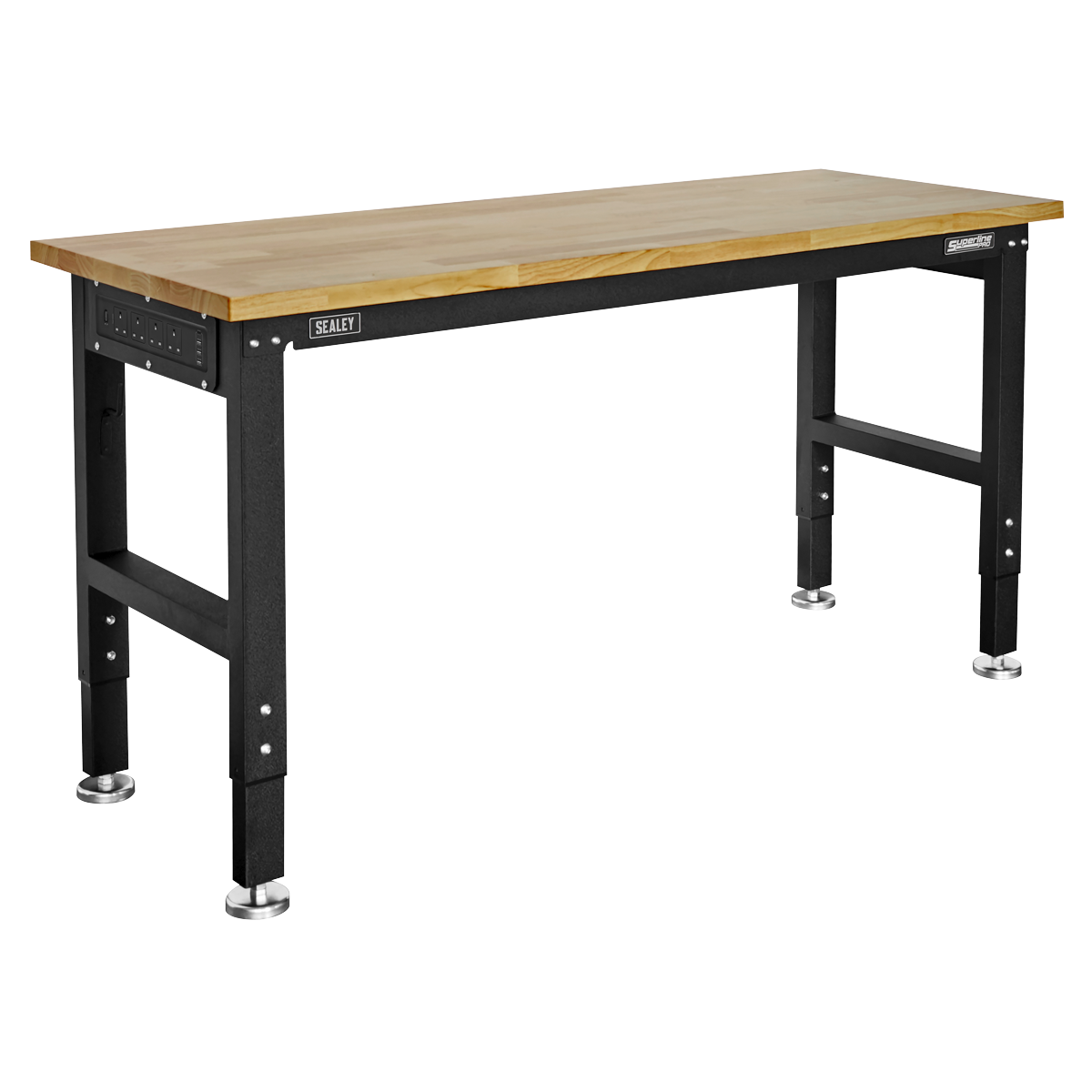 Superline Pro AP0617 Superline PRO® Black Edition Heavy-Duty Steel Adjustable Workbench with Wooden Worktop 1524mm
