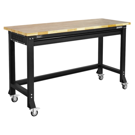 Superline Pro AP0620M Superline PRO® Black Edition Heavy-Duty Steel Mobile Workbench with Wooden Worktop 1524mm