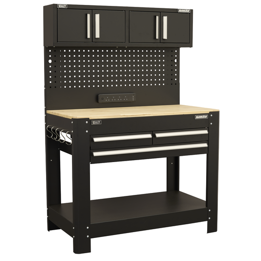 Superline Pro AP12701 Superline PRO® Workbench with Pegboard Back Panel, Power Bar & Wooden Worktop