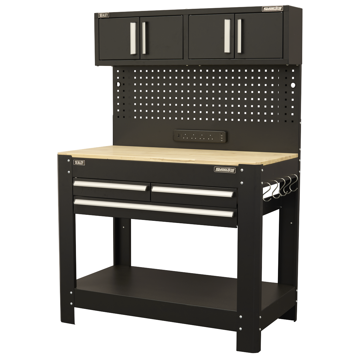 Superline Pro AP12701 Superline PRO® Workbench with Pegboard Back Panel, Power Bar & Wooden Worktop