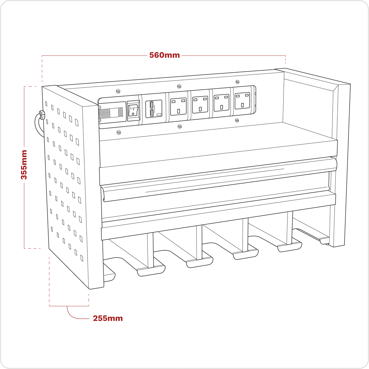 Superline Pro AP22SRBE Superline PRO® Power Tool Storage Rack with Drawer & Power Bar