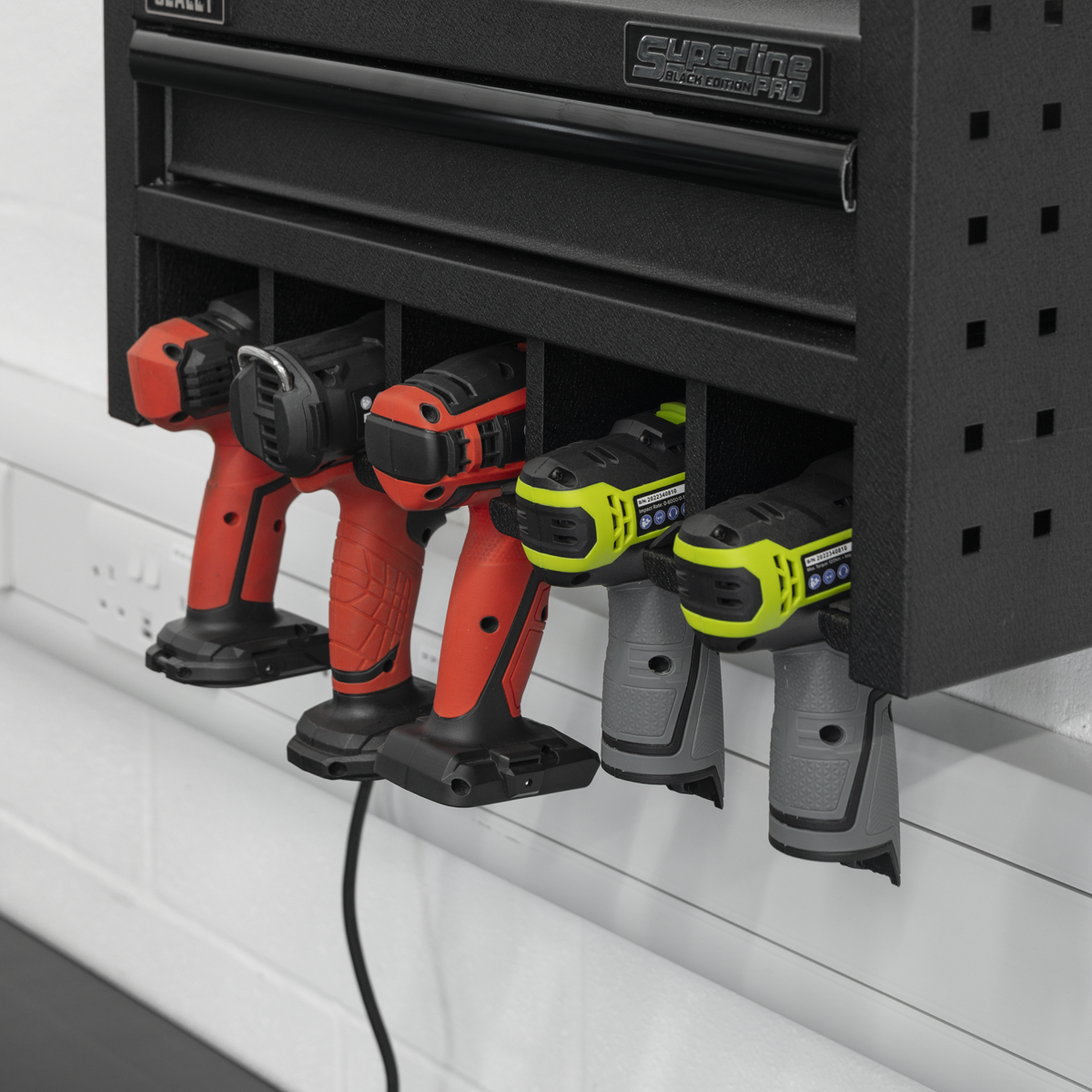 Superline Pro AP22SRBE Superline PRO® Power Tool Storage Rack with Drawer & Power Bar