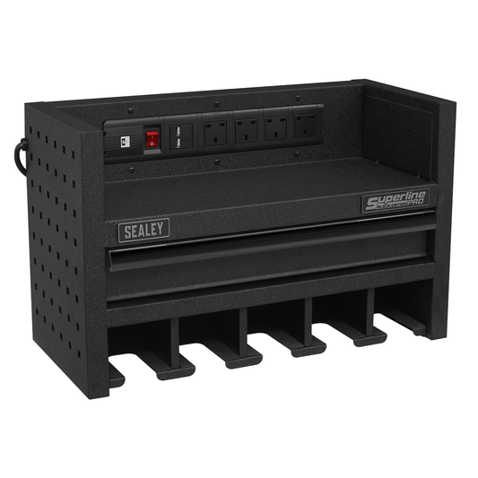 Superline Pro AP22SRBE Superline PRO® Power Tool Storage Rack with Drawer & Power Bar