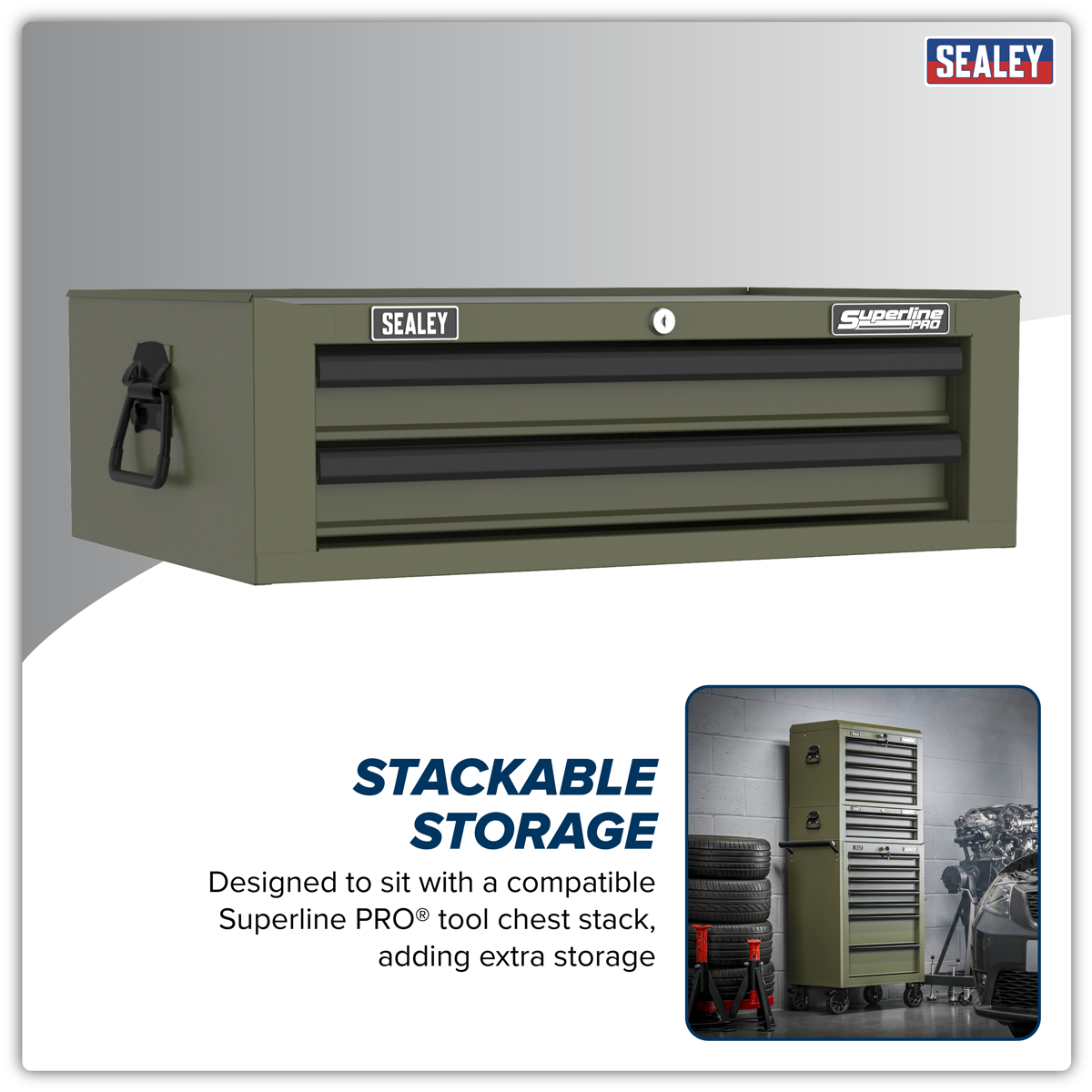 Superline Pro AP26029TK Superline PRO® Mid-Box Tool Chest 2 Drawer - Khaki