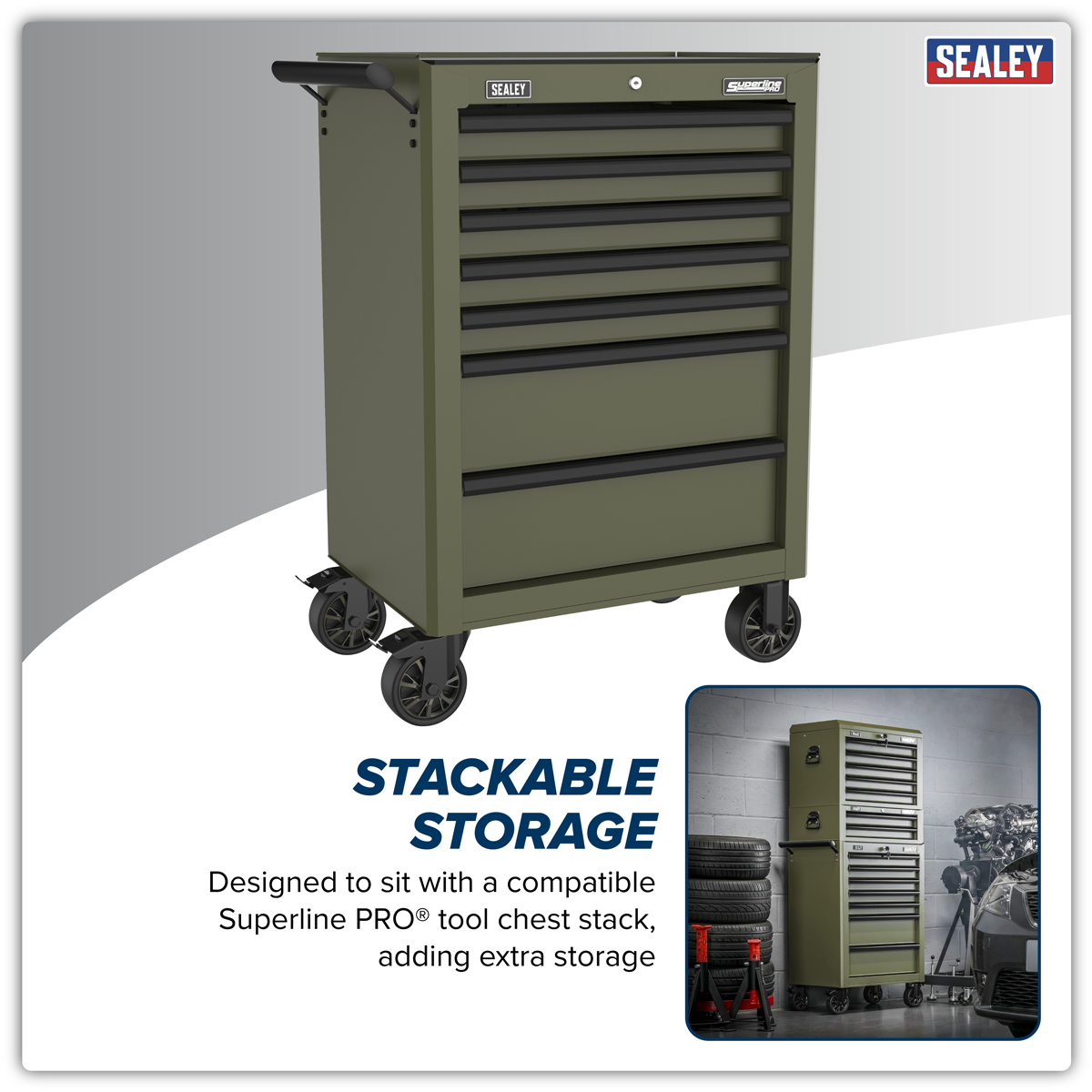 Superline Pro AP26479TK Superline PRO® Heavy-Duty Rollcab 7 Drawer - Khaki
