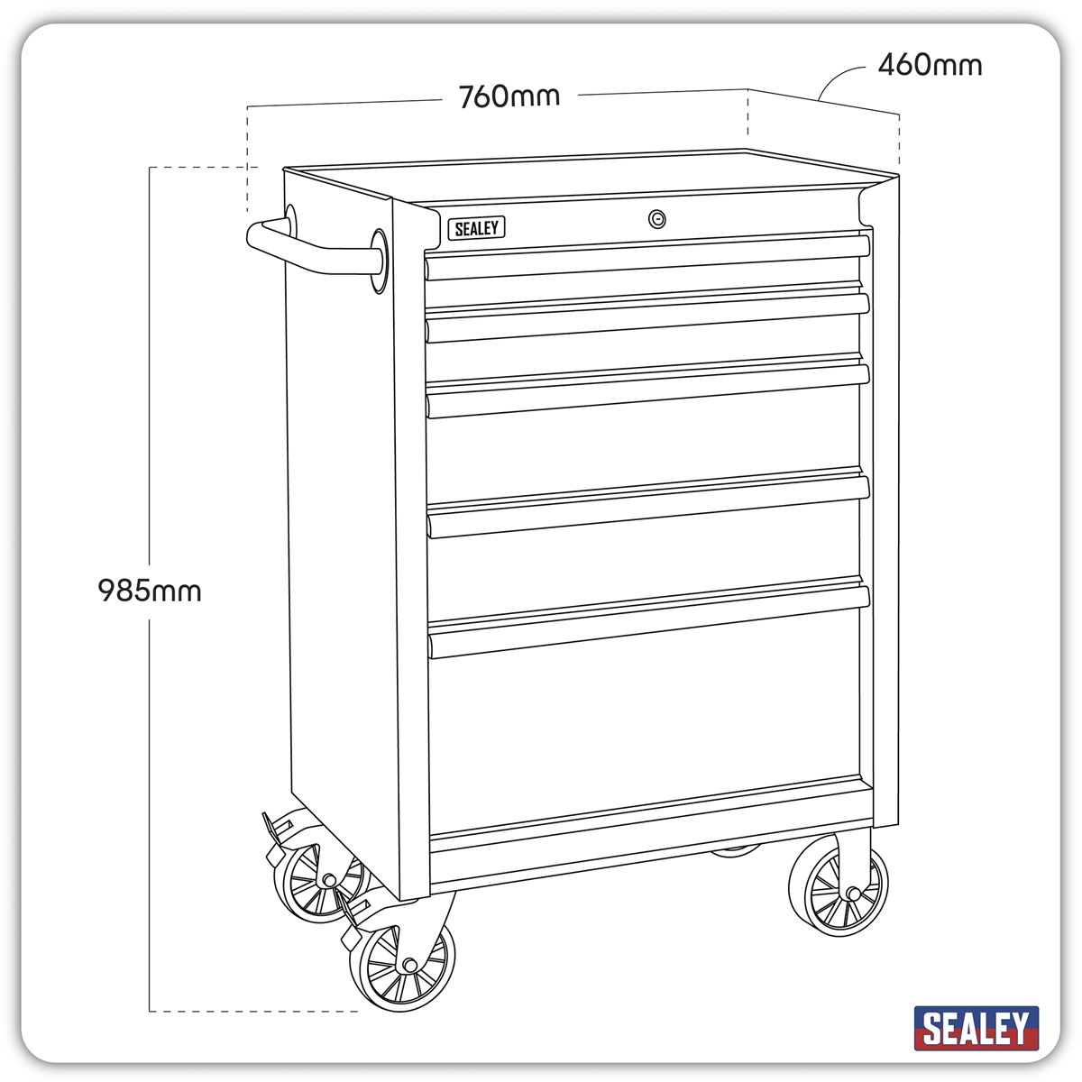Superline Pro AP2705BE Superline PRO® Black Edition Rollcab with 5 Soft Close Drawers 680mm