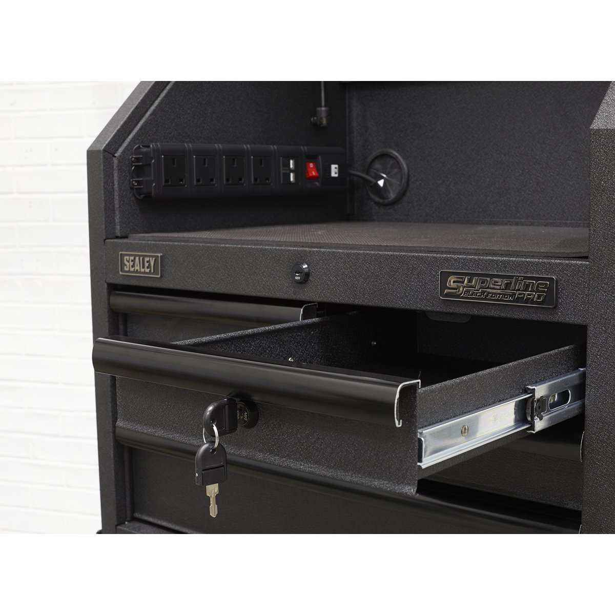 Superline Pro AP27BESTACK Superline PRO® Black Edition Tool Chest Combination with 9 Soft Close Drawers & Power Bar