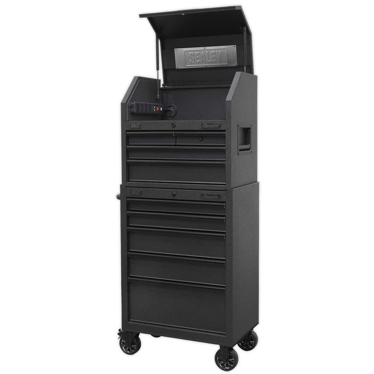 Superline Pro AP27BESTACK Superline PRO® Black Edition Tool Chest Combination with 9 Soft Close Drawers & Power Bar