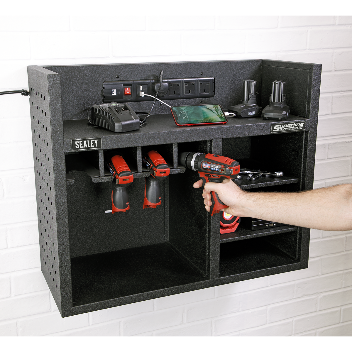 Superline Pro AP30SRBE Superline PRO® Power Tool Storage Rack with Power Bar