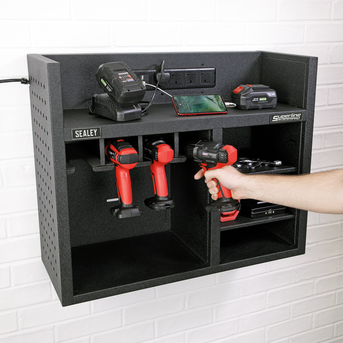 Superline Pro AP30SRBE Superline PRO® Power Tool Storage Rack with Power Bar