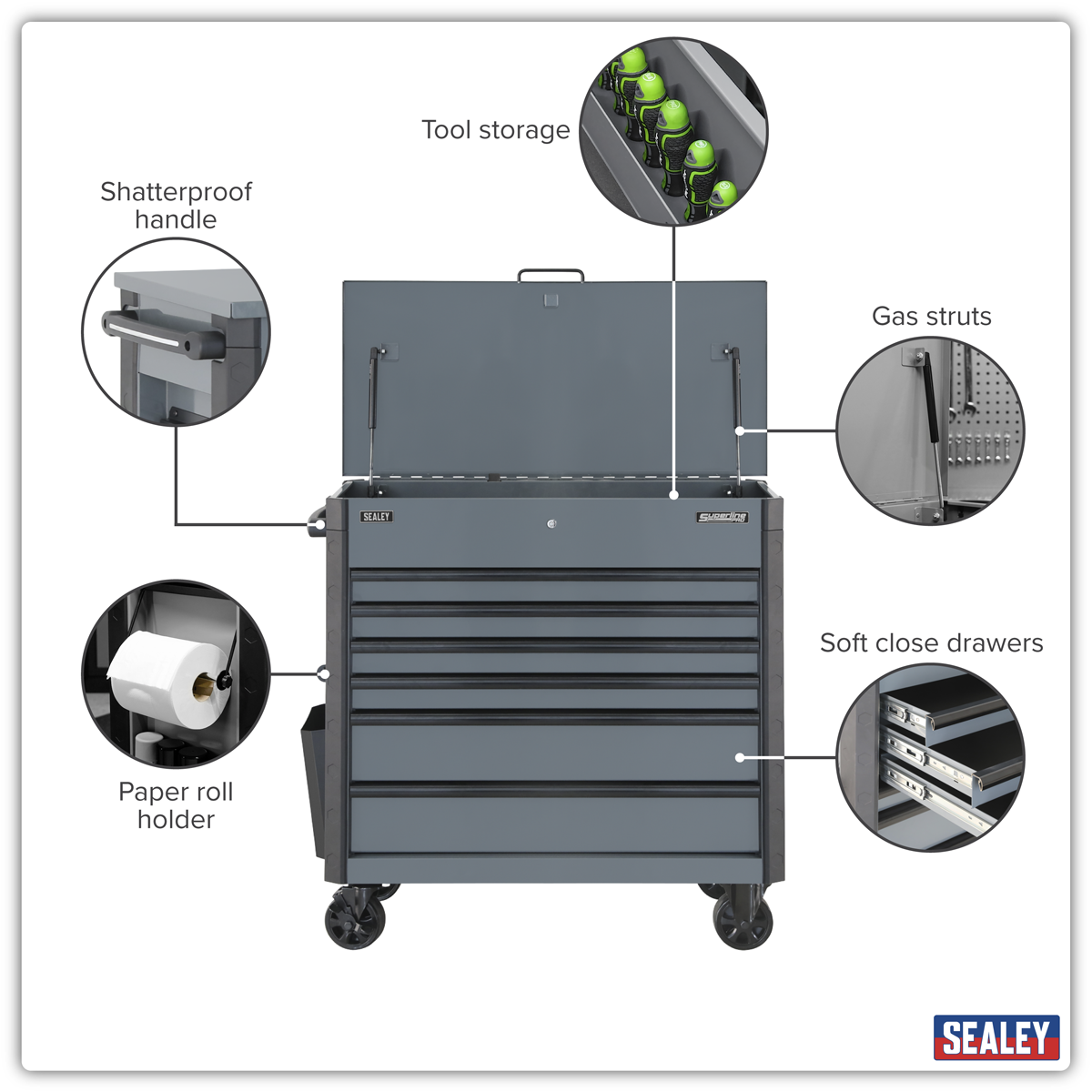Superline Pro AP366G Tool Trolley 6 Drawer - Grey