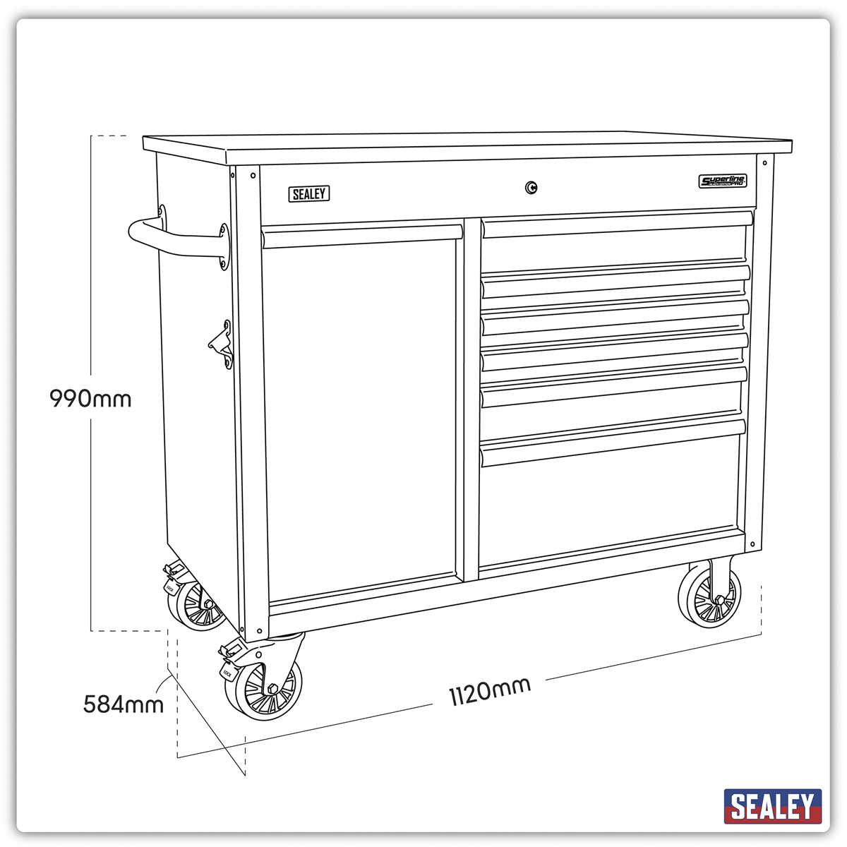 Superline Pro AP4206BE Superline PRO® Mobile Tool Cabinet with Power Tool Charging Drawer 1120mm