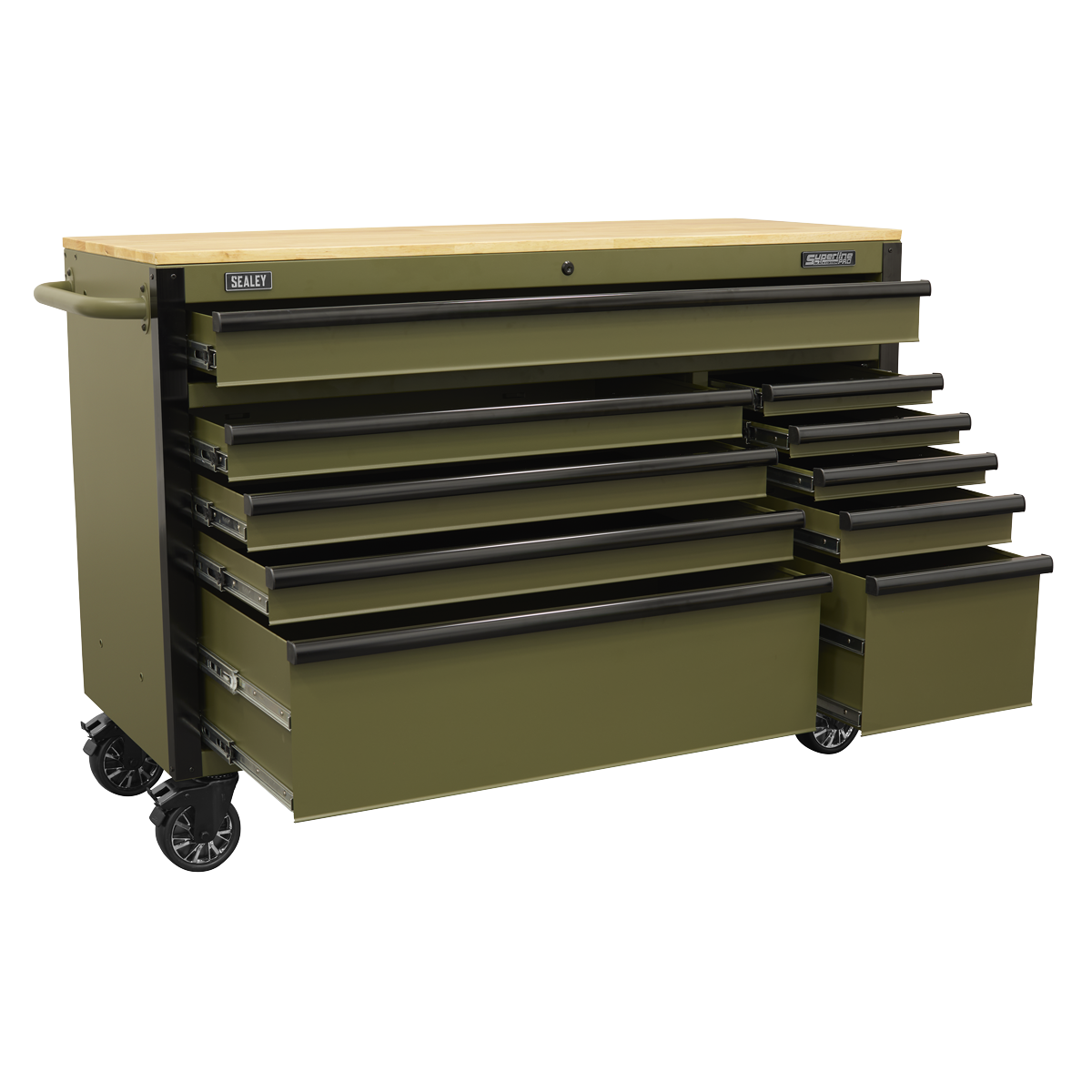 Superline Pro AP5210KBE Superline PRO® Mobile Trolley with Wooden Worktop & Power Bar 10 Drawer 1320mm