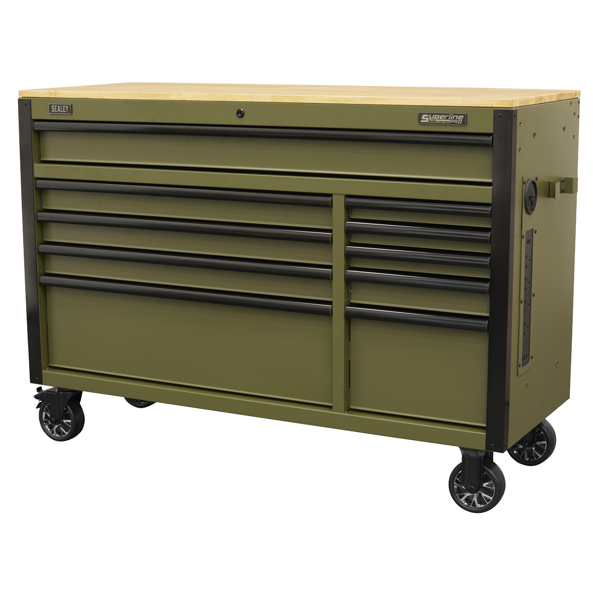 Superline Pro AP5210KBE Superline PRO® Mobile Trolley with Wooden Worktop & Power Bar 10 Drawer 1320mm
