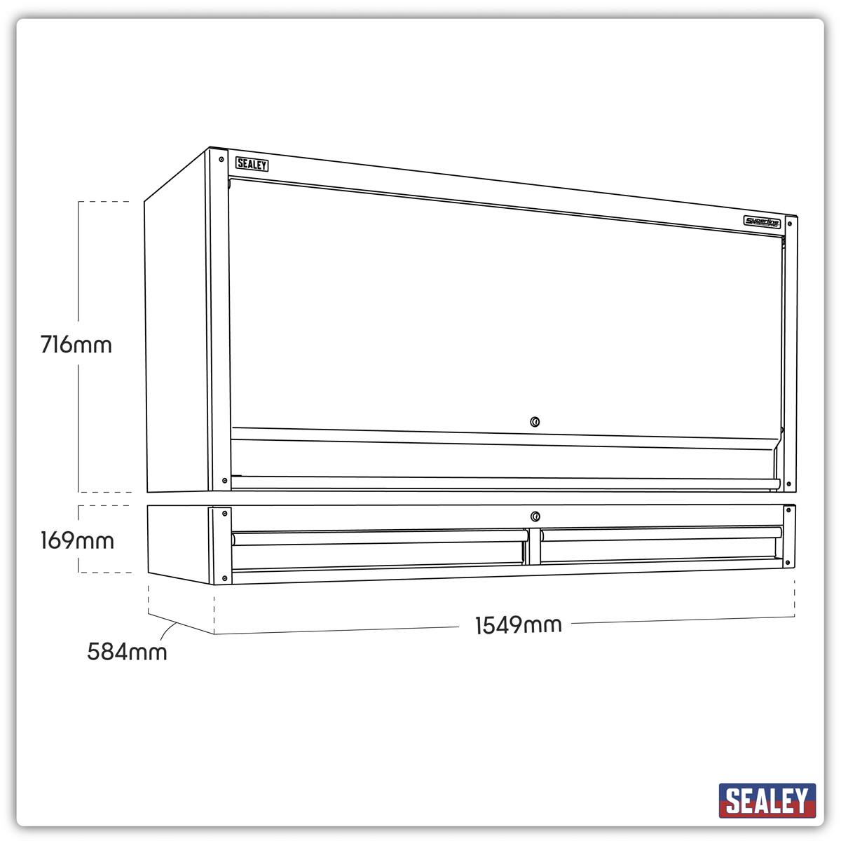 Superline Pro AP6103BE Superline PRO® Black Edition Top Hutch & 2 Drawer Riser 1549mm