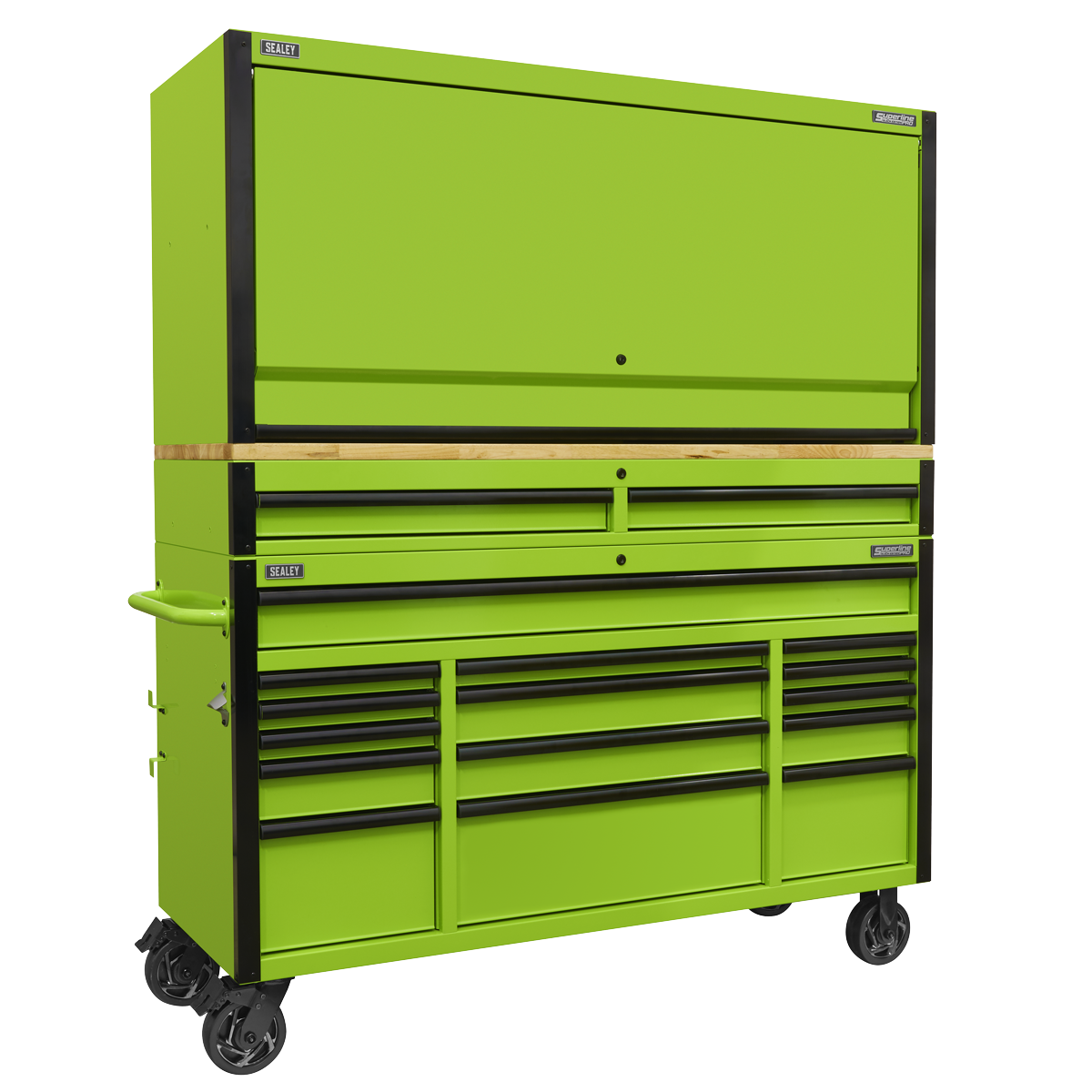 Superline Pro AP6115BECOMBO1 Superline PRO® Black Edition Mobile Trolley with Wooden Worktop, Hutch & 2 Drawer Riser 15 Drawer 1549mm