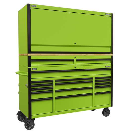 Superline Pro AP6115BECOMBO1 Superline PRO® Black Edition Mobile Trolley with Wooden Worktop, Hutch & 2 Drawer Riser 15 Drawer 1549mm