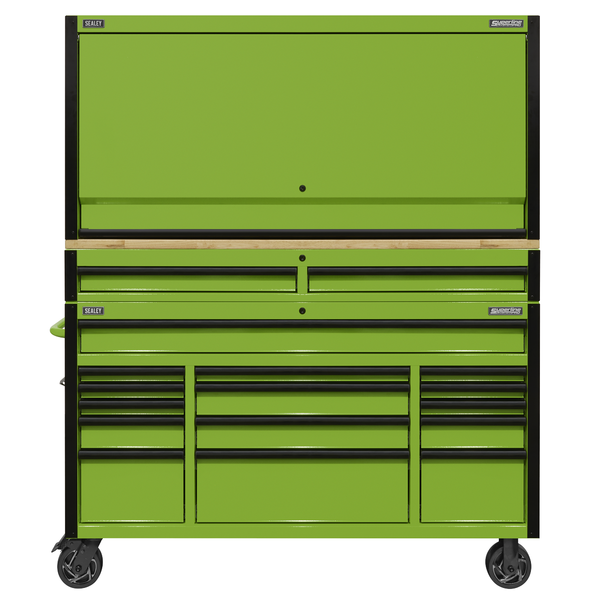 Superline Pro AP6115BECOMBO1 Superline PRO® Black Edition Mobile Trolley with Wooden Worktop, Hutch & 2 Drawer Riser 15 Drawer 1549mm