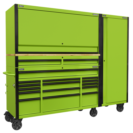 Superline Pro AP6115BECOMBO2 Superline PRO® Black Edition Mobile Trolley with Wooden Worktop, Hutch, 2 Drawer Riser & Side Locker 15 Drawer 1549mm
