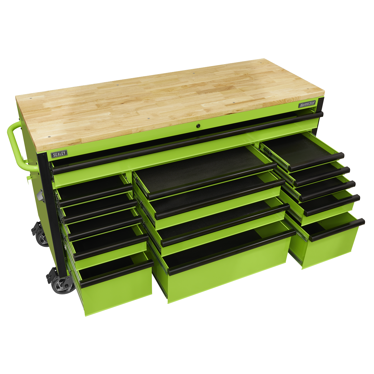 Superline Pro AP6115BE Superline PRO® Black Edition Mobile Trolley with Wooden Worktop 15 Drawer 1549mm