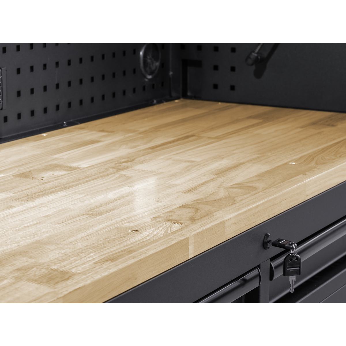 Superline Pro AP6215BECOMBO2 Superline PRO® Black Edition Mobile Trolley with Wooden Worktop 15 Drawer, Hutch, 2 Drawer Riser & Side Locker 1549mm
