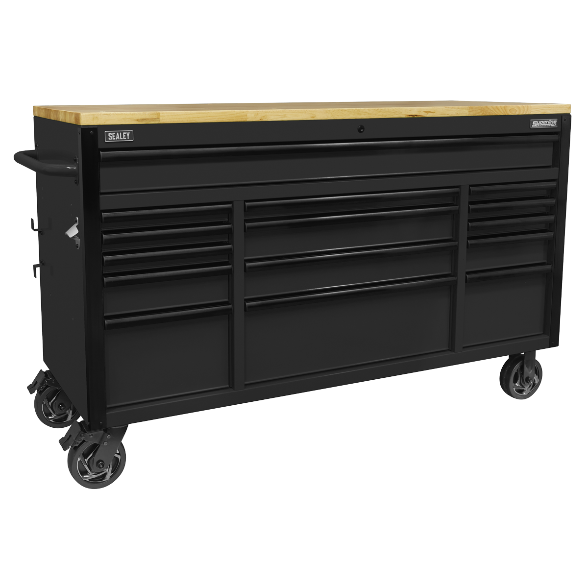 Superline Pro AP6215BE Superline PRO® Black Edition Mobile Trolley with Wooden Worktop 15 Drawer 1549mm