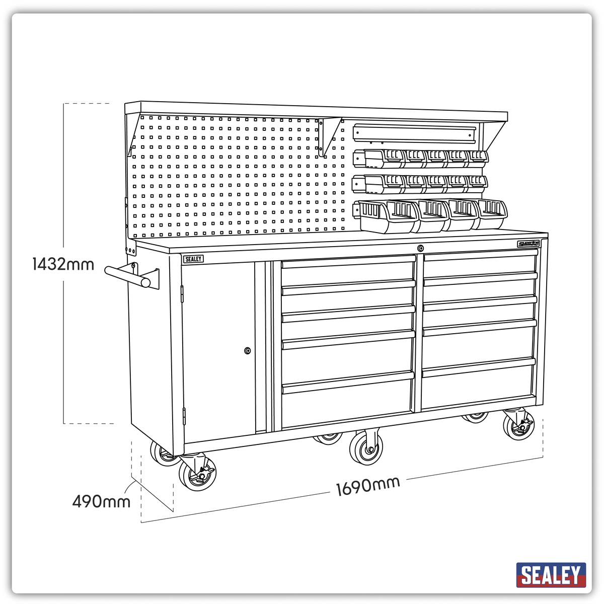 Superline Pro AP6310 Superline PRO® Mobile Workstation with Backboard 10 Drawer