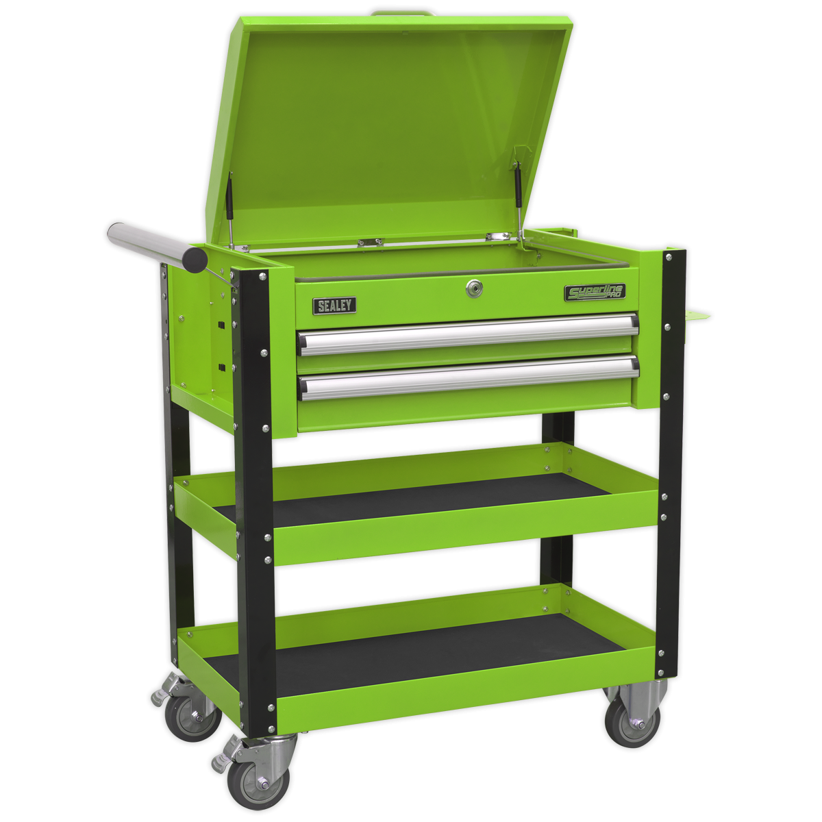 Superline Pro AP760MHV Superline PRO® Heavy-Duty Mobile Tool & Parts Trolley with Lockable Top & 2 Drawers - Green