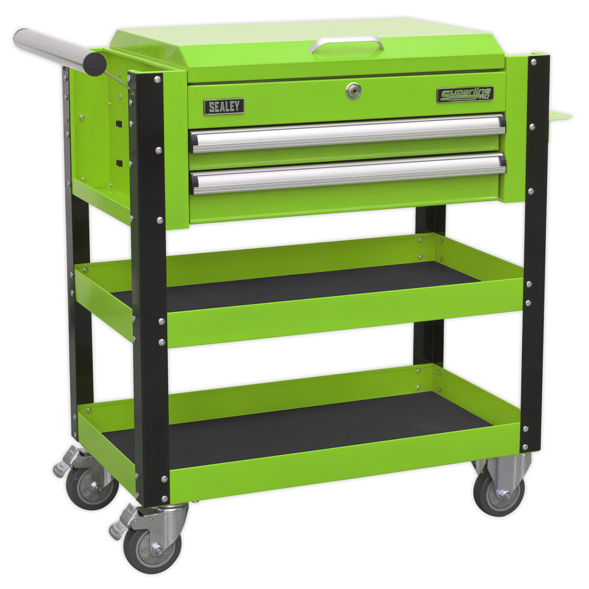 Superline Pro AP760MHV Superline PRO® Heavy-Duty Mobile Tool & Parts Trolley with Lockable Top & 2 Drawers - Green