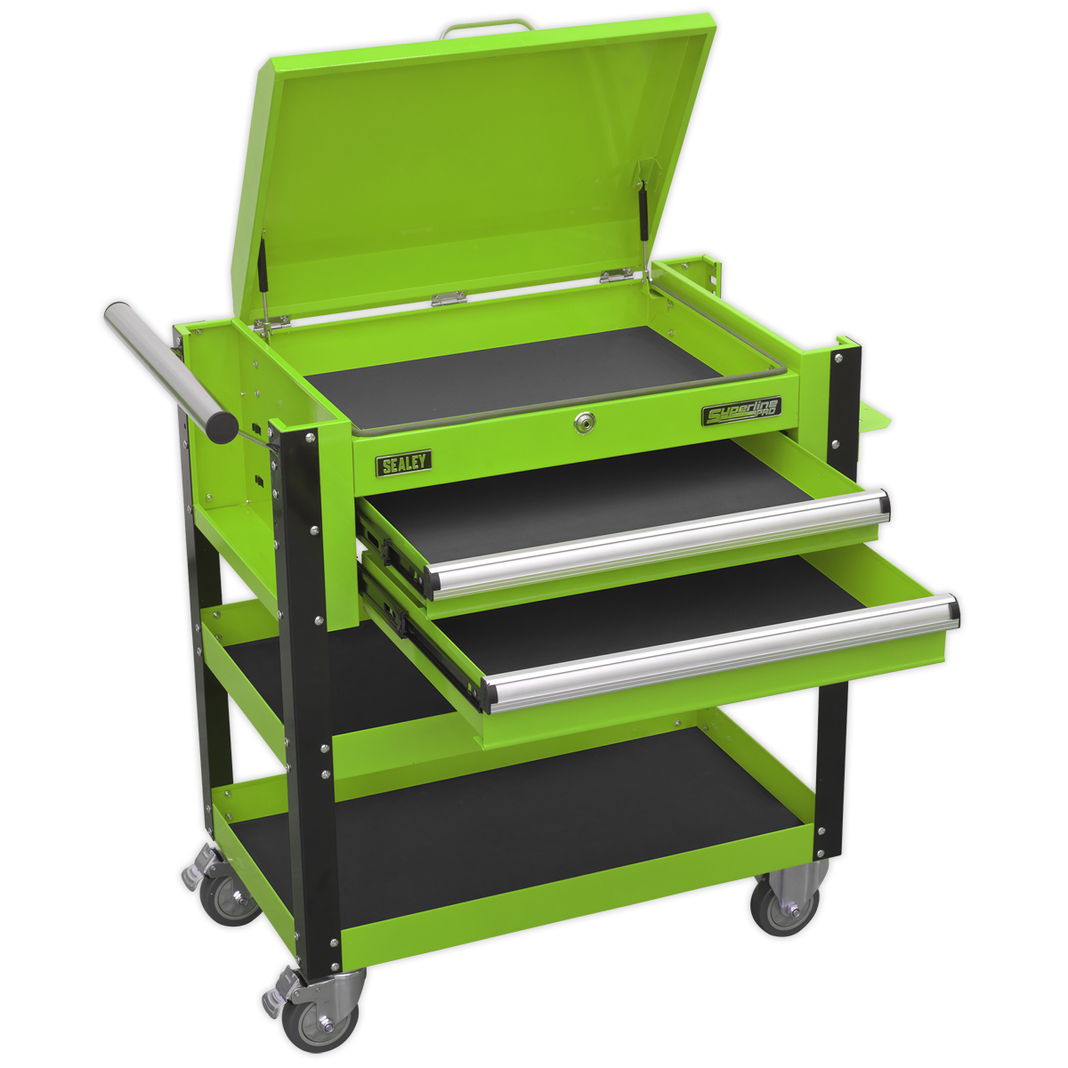 Superline Pro AP760MHV Superline PRO® Heavy-Duty Mobile Tool & Parts Trolley with Lockable Top & 2 Drawers - Green