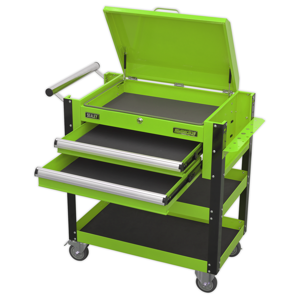 Superline Pro AP760MHV Superline PRO® Heavy-Duty Mobile Tool & Parts Trolley with Lockable Top & 2 Drawers - Green