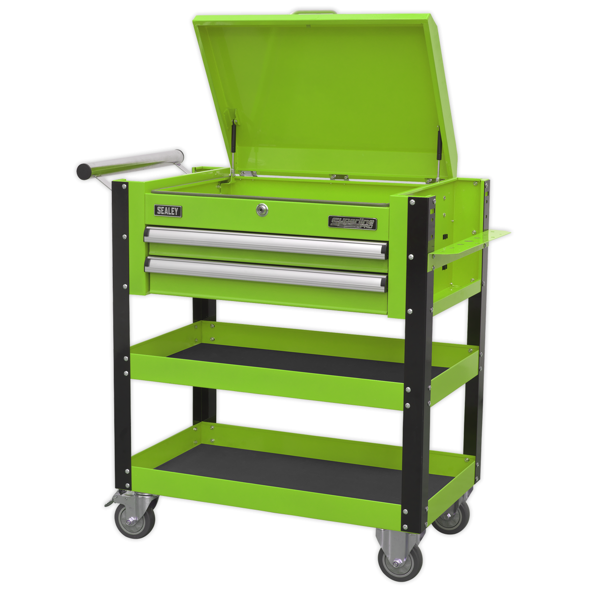 Superline Pro AP760MHV Superline PRO® Heavy-Duty Mobile Tool & Parts Trolley with Lockable Top & 2 Drawers - Green