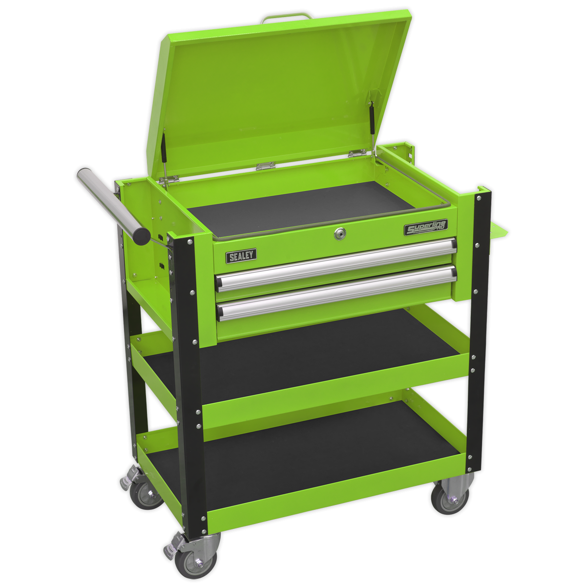 Superline Pro AP760MHV Superline PRO® Heavy-Duty Mobile Tool & Parts Trolley with Lockable Top & 2 Drawers - Green