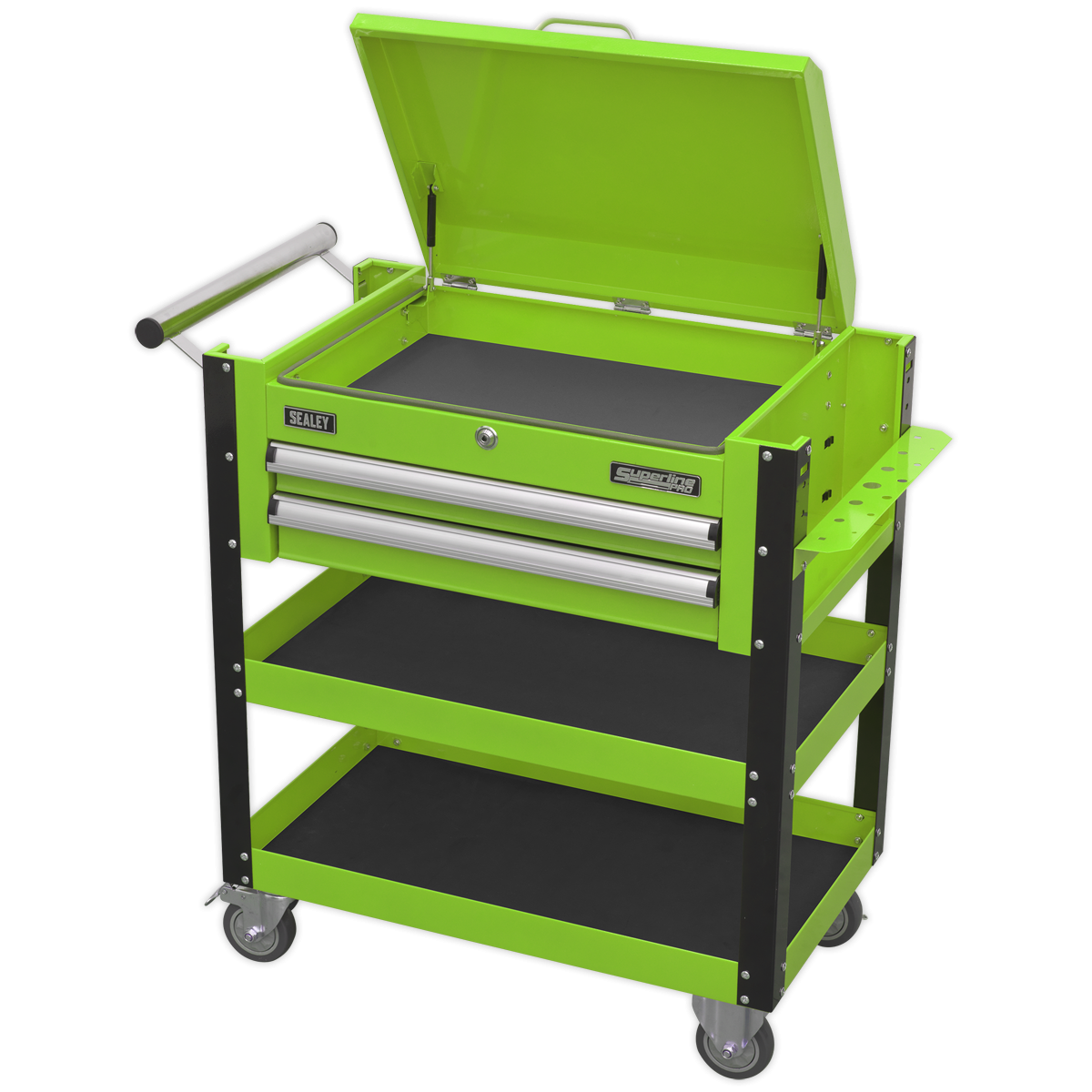 Superline Pro AP760MHV Superline PRO® Heavy-Duty Mobile Tool & Parts Trolley with Lockable Top & 2 Drawers - Green