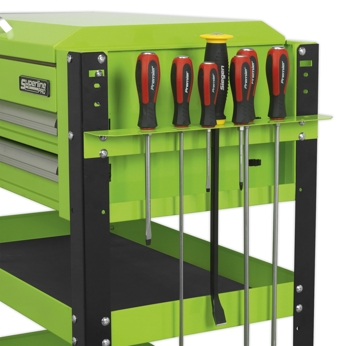 Superline Pro AP760MHV Superline PRO® Heavy-Duty Mobile Tool & Parts Trolley with Lockable Top & 2 Drawers - Green