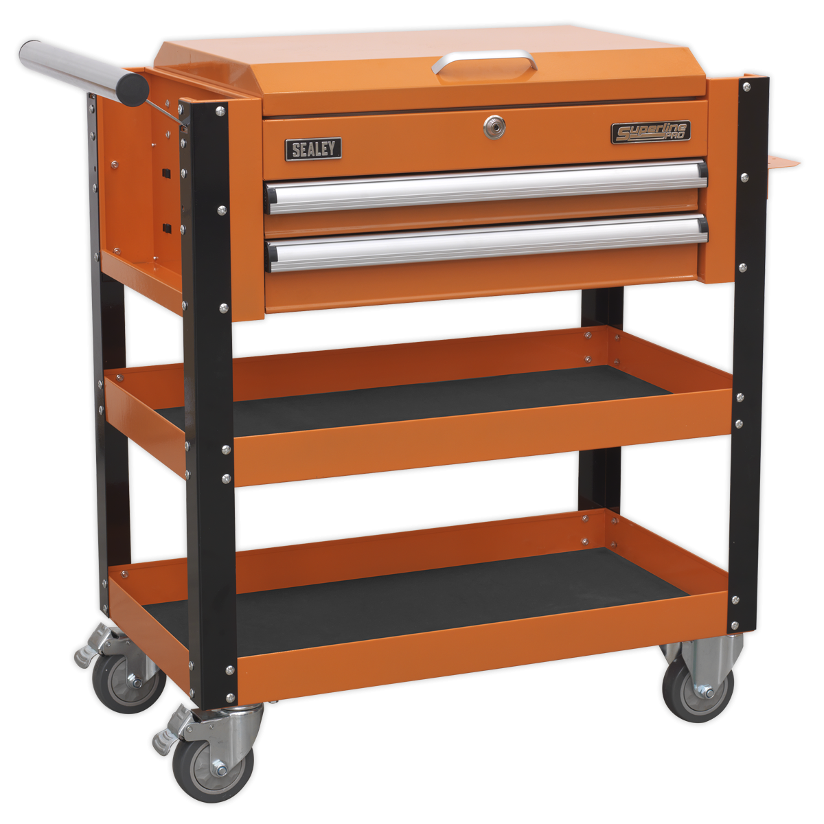 Superline Pro AP760MO Superline PRO® Heavy-Duty Mobile Tool & Parts Trolley with Lockable Top & 2 Drawers - Orange