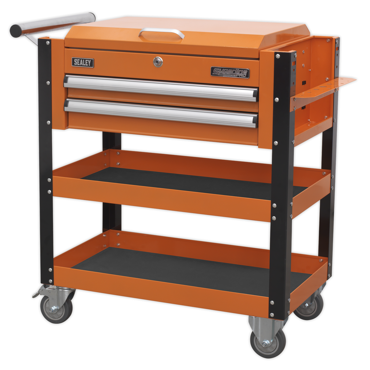 Superline Pro AP760MO Superline PRO® Heavy-Duty Mobile Tool & Parts Trolley with Lockable Top & 2 Drawers - Orange