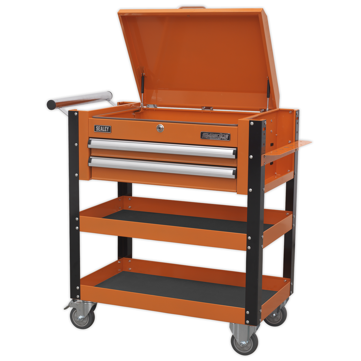 Superline Pro AP760MO Superline PRO® Heavy-Duty Mobile Tool & Parts Trolley with Lockable Top & 2 Drawers - Orange